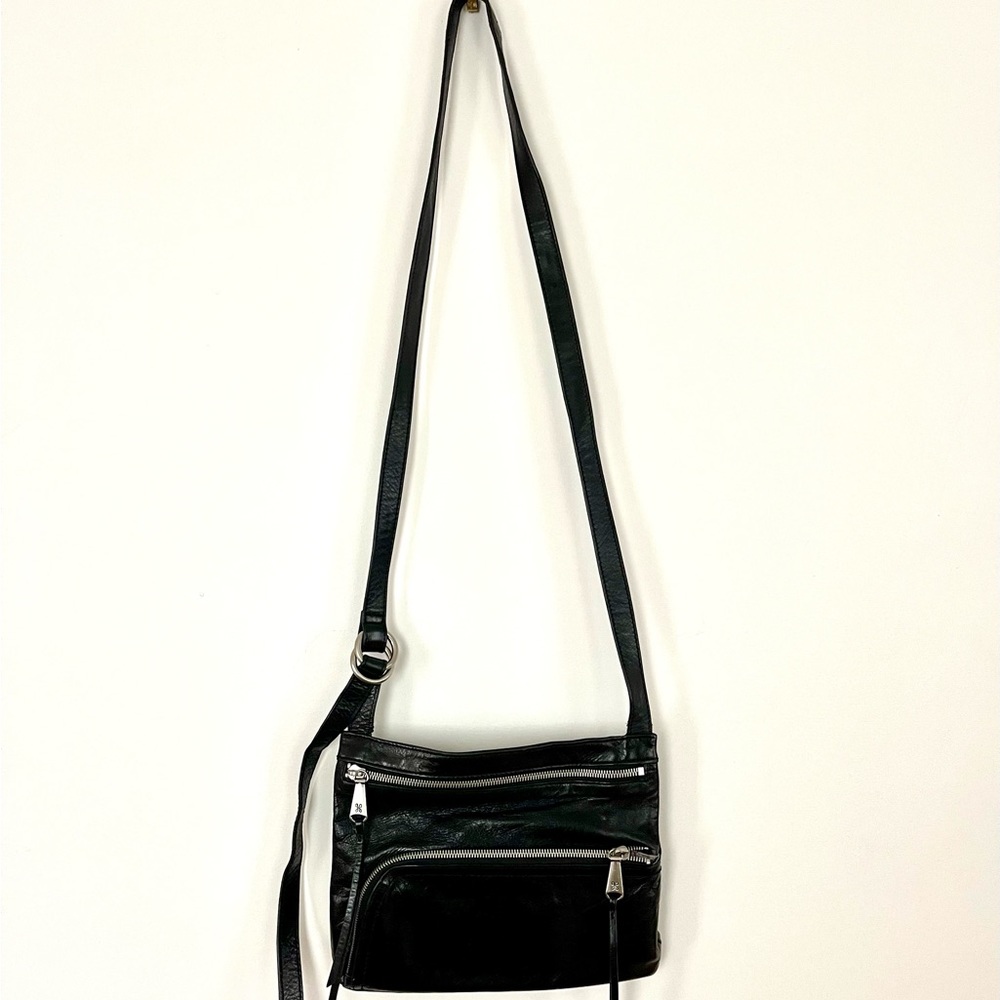 HOBO black leather crossbody bag.